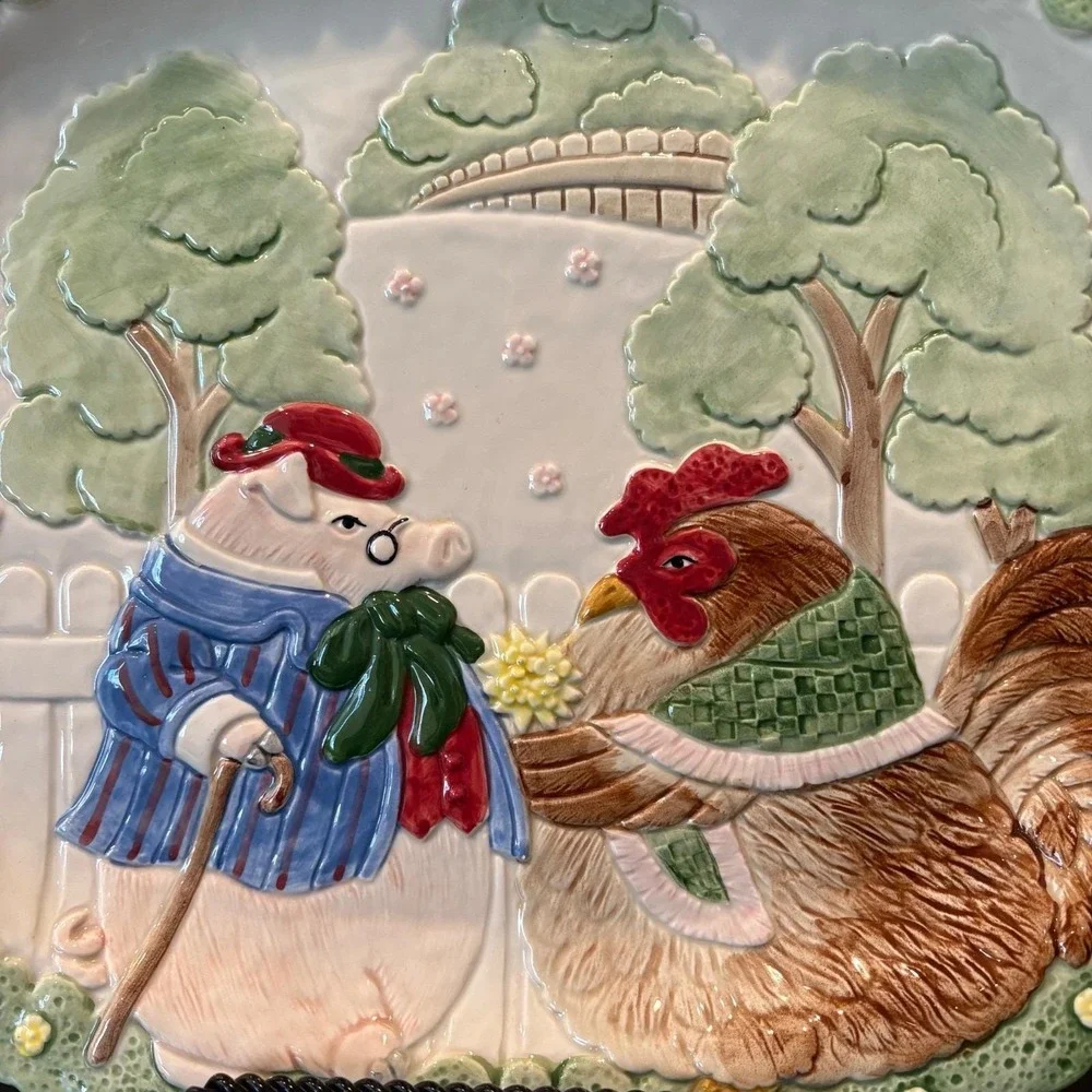 VTG Fitz & Floyd 1988 Ceramic Wall/Platter Bacon & Eggs Farm Scene 3D Glossy 16